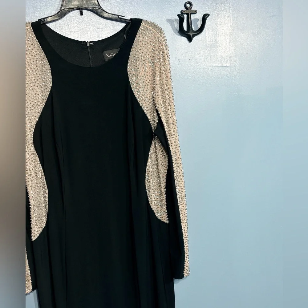 XSCAPE Beaded Illusion Hourglass Gown Black USA Sz 16W - Picture 3 of 6